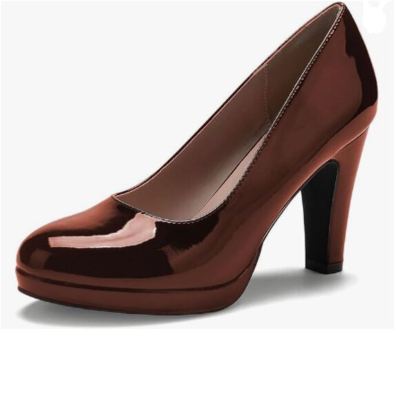 miss left Brown Low Platform Chunky High Heel Slip On Closed Round Toe Pump - Picture 1 of 8